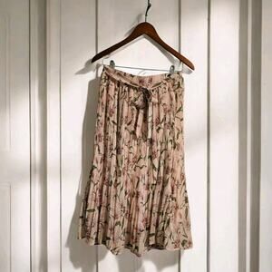 Harper By Block Accordian Pleated Pink Floral Skirt SZ P/L Flowy CottageCore